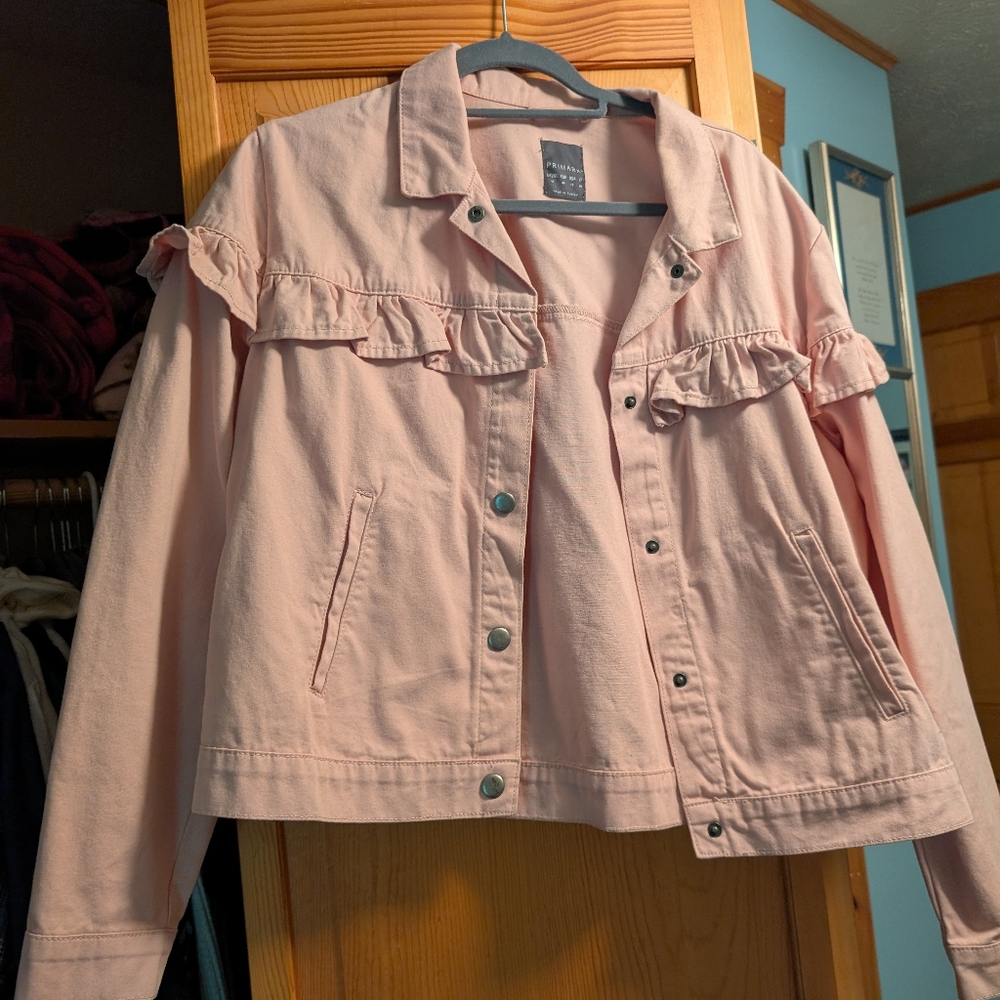 Primark Pink Denim Ruffle Detail Jacket 12